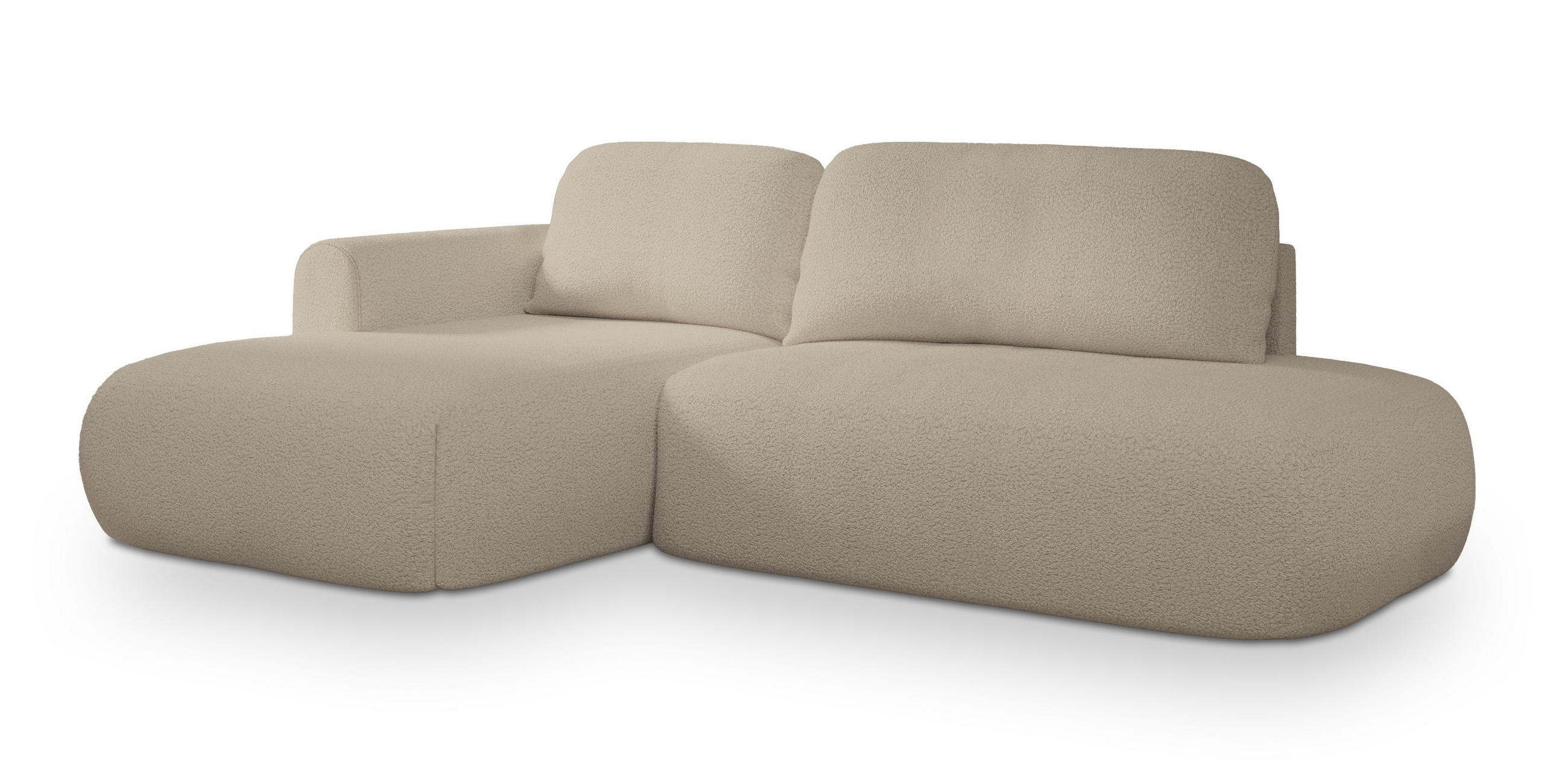 ECKSOFA NUVIRA L-S Beige Boucle-Stoff mit Schlaffunktion - Beige, Holz (274/165cm) - MASSENO