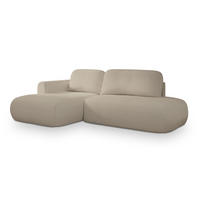 ECKSOFA NUVIRA L-S Beige Boucle-Stoff mit Schlaffunktion - Beige, Holz (274/165cm) - MASSENO