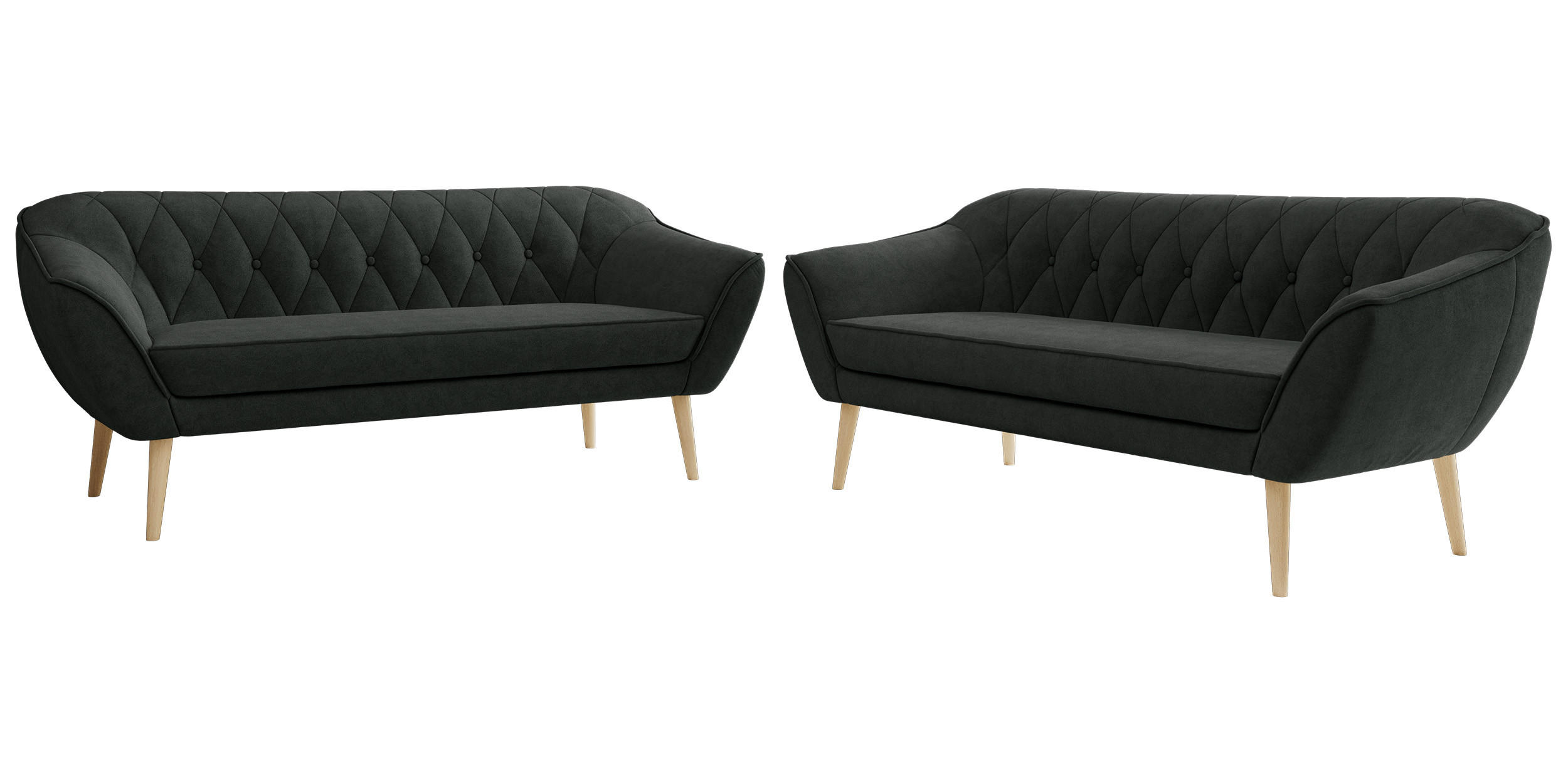 SITZGARNITUR PIRS 3+3 - Dunkelgrau Strukture - Holzbeine - Dunkelgrau/Buchefarben, Holzwerkstoff/Textil (180/75/74cm) - MKS