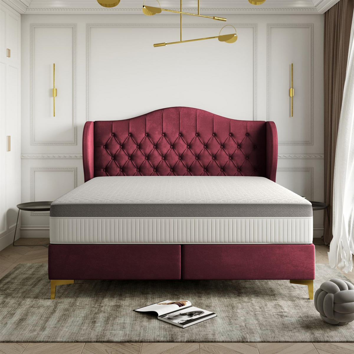 POLSTERBETT Pelagio In Whisper - Rot, Holzwerkstoff/Textil (140/200cm) - Fun Möbel
