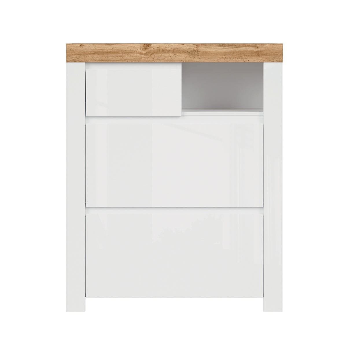BOTNÍK Hella Biela a drevo - biela, kompozitné drevo (92/115/37cm) - Petits-meubles