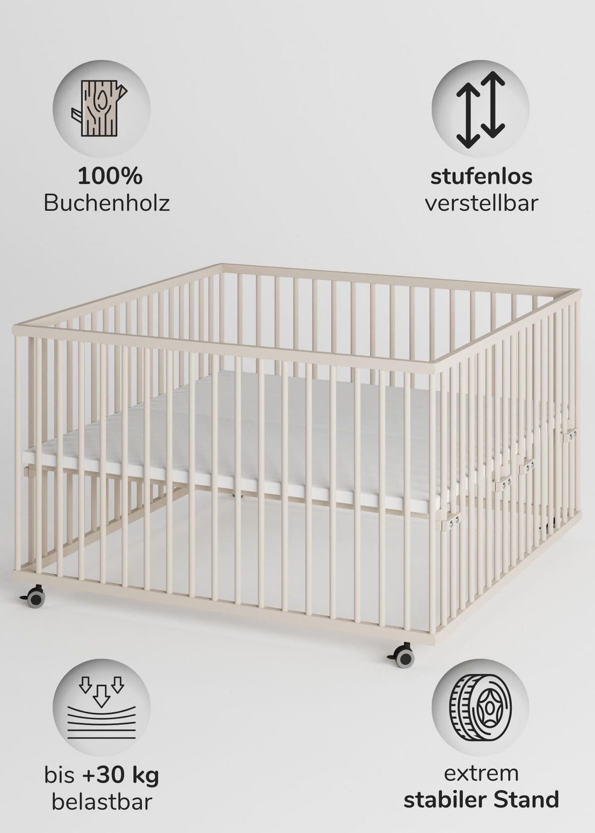 LAUFGITTER XXL 120x120 cm mit Schlupfsprossen - sahara dust - Premium Kollektion - Sandfarben, Holz (120/74/120cm) - Sämann – make a difference.