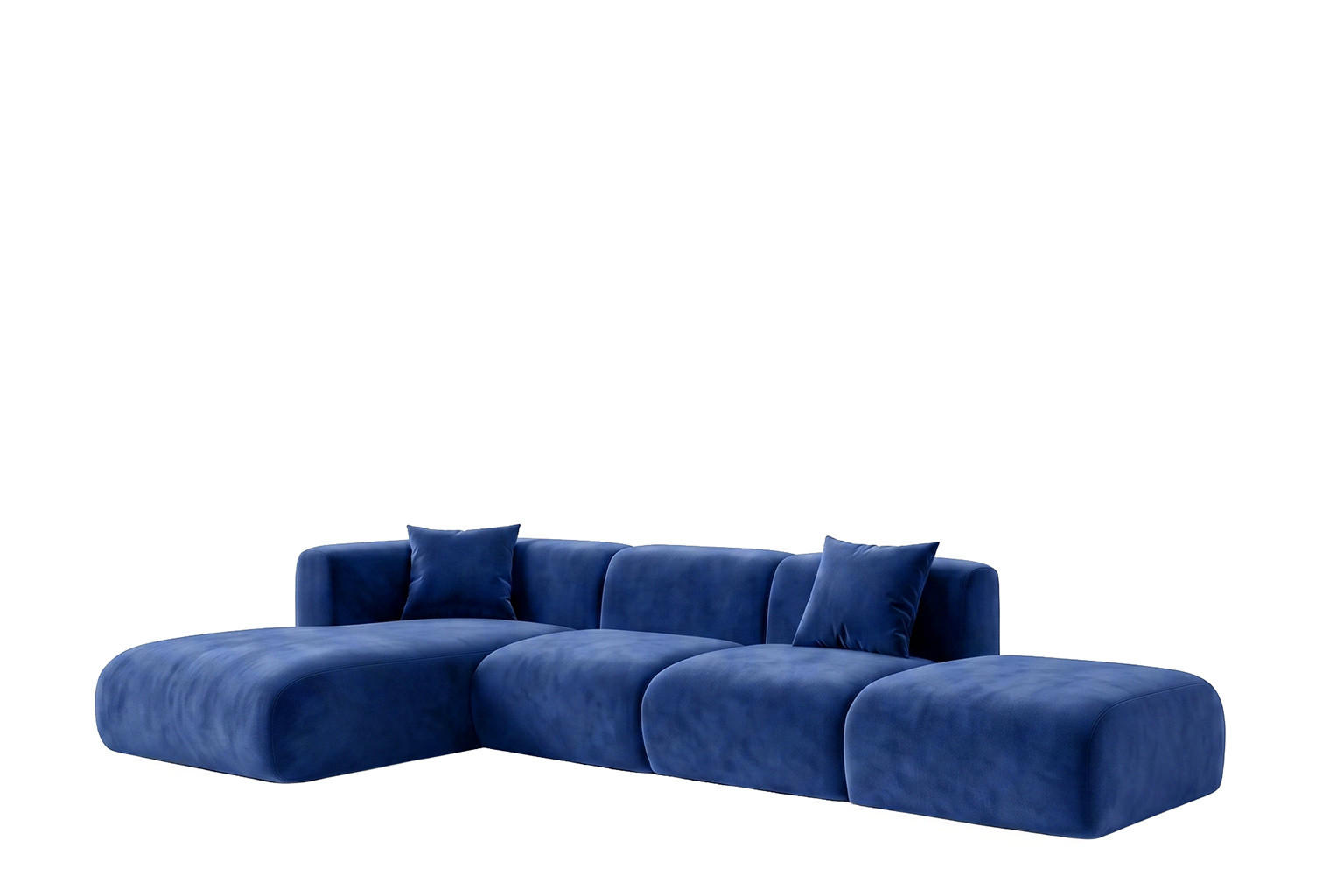 ECKSOFA L-Form Mit Hocker, Velvet-Stoff Bluvel, Tintenblau, Links, GRETA - Blau, Holz (386/179cm) - Kaiser Möbel