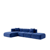 ECKSOFA L-Form Mit Hocker, Velvet-Stoff Bluvel, Tintenblau, Links, GRETA - Blau, Holz (386/179cm) - Kaiser Möbel
