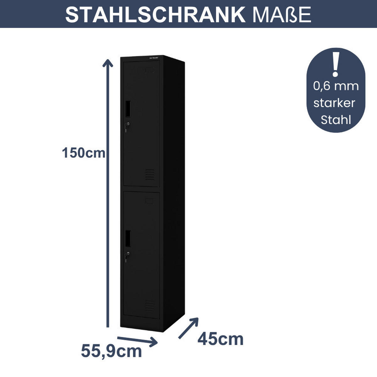 UMKLEIDESCHRANK Spind IGOR 2 Abteile 185x31,7x45cm Schwarz - Schwarz, Metall (31.7/185/45cm) - Jan Nowak