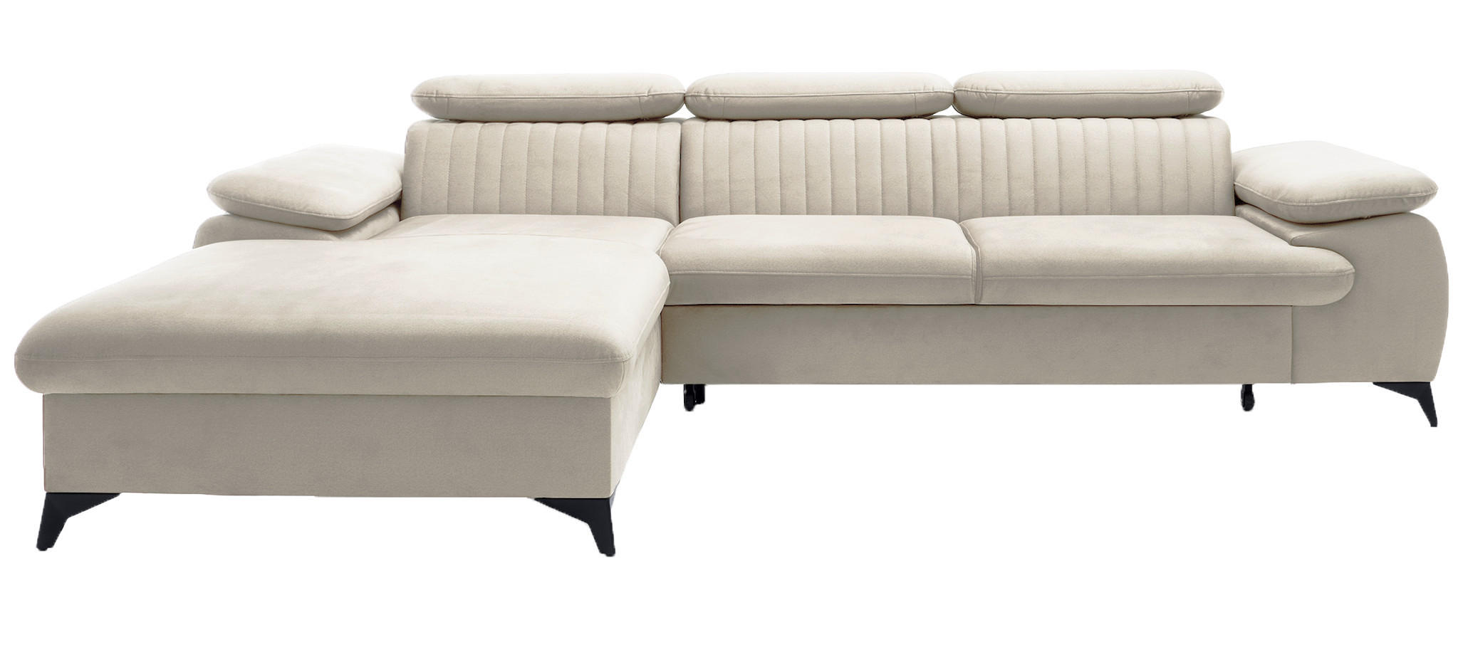 ECKSOFA 280 cm Xanto M, Schlaffunktion, verstellbaren Kopfstützen, Links, Creme - Creme, Holz (280/193cm) - Emporius