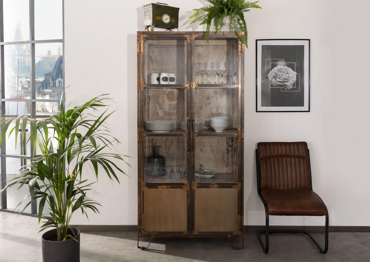 VITRINE Mango 90x40x190 braun lackiert HEAVY INDUSTRY #223 - Braun, Holz (90/190/40cm) - Massivmoebel24