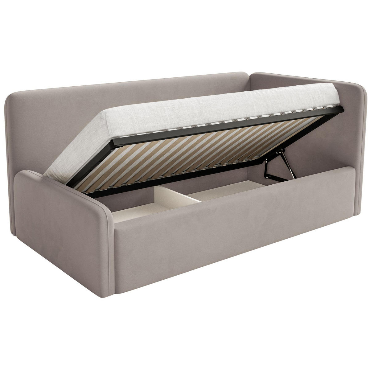 JUGENDBETT Fanko Samt Graubeige 90x200 cm - Taupe/Schwarz, Kunststoff/Textil (90/200cm) - Selsey