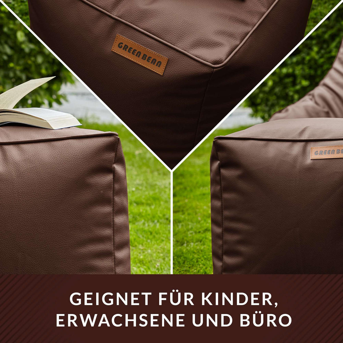 SITZSACK-HOCKER 40x40cm - KUNSTLEDER - Dunkelbraun, Textil (40/40/40cm) - Green Bean