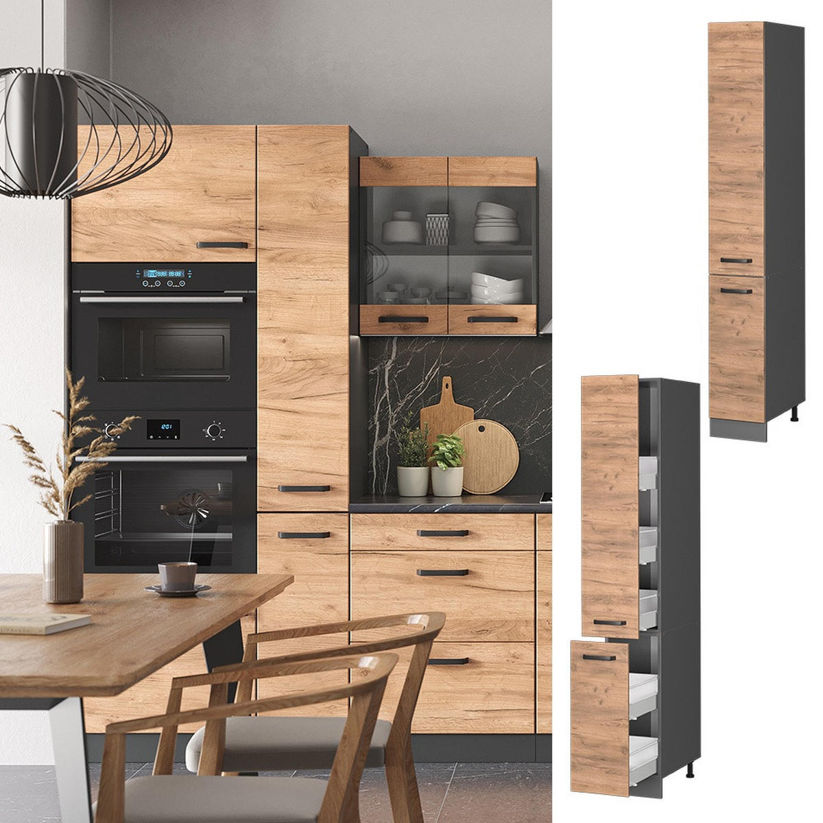 LEKARNIŠKA OMARICA R-Line Zlati hrast z močjo 30 cm - medeni hrast/antracit, leseni material (30/206.8/57.2cm) - Vicco