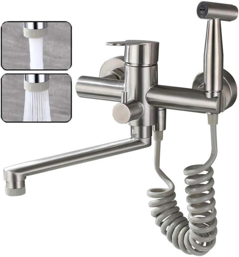 KÜCHENARMATUR, 360° drehbar, 2 Strahlarten, aus lebensmittelechtem 304 Edelstahl, gebürstetes Nickel - Silberfarben, Metall (21.5/22/28cm) - TVTIUO