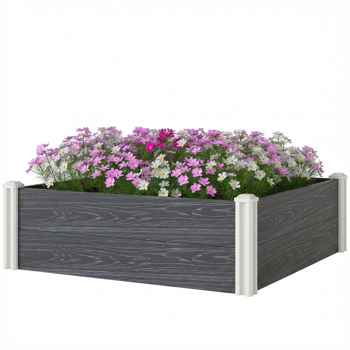 HOCHBEET, Vinyl mit Stecksystem, offener Boden, 102x102x33cm, Dunkelgrau - Multicolor, Holzwerkstoff (102/33/102cm) - FORIOUS