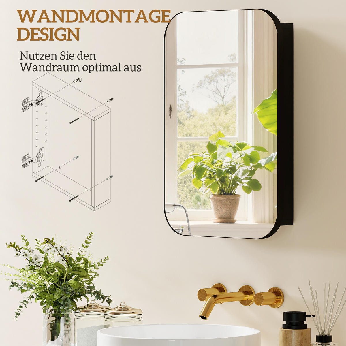 BAD Spiegelschrank Spanplatte Glas Schwarz - Schwarz, Holzwerkstoff (40/60/10cm) - HOMCOM