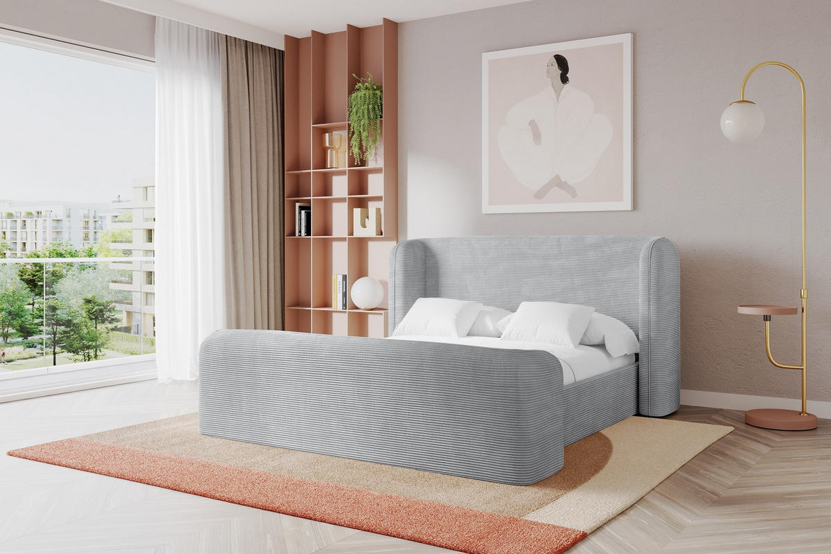 POLSTERBETT mit Bettkasten, Fußteil und Lattenrost, Boxbett ohne Matratze - ESTI-Z 160x200 Grau - Alufarben, Holzwerkstoff/Textil (160/200cm) - ALTDECOR