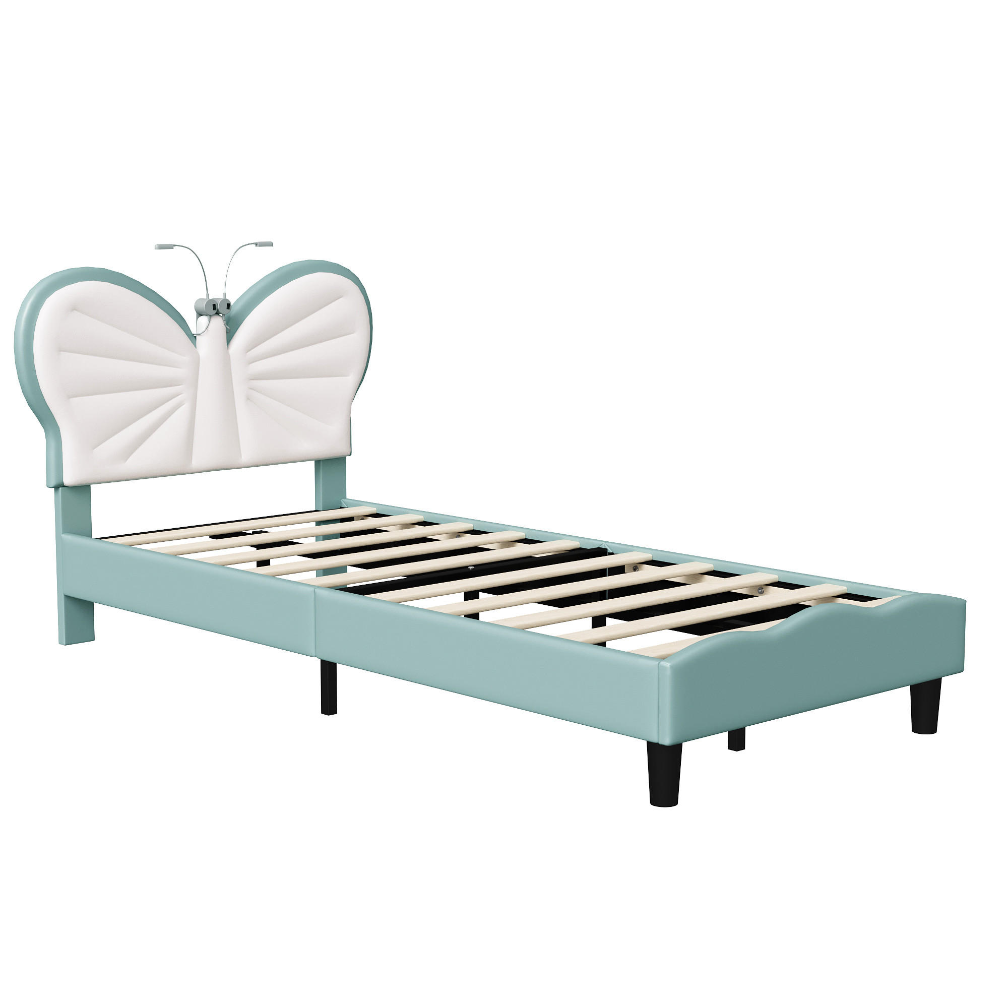 POLSTERBETT 90x200cm Blau Mit LED-Leselampe & Verstellbarem Kopfteil - Blau, Holz (90/200cm)