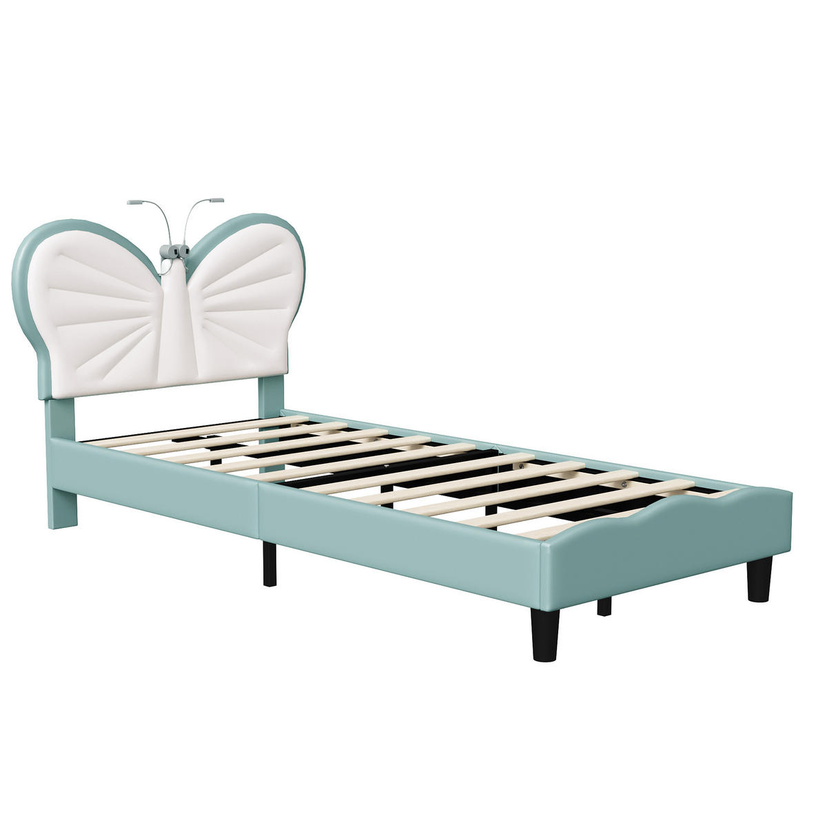 POLSTERBETT 90x200cm Blau Mit LED-Leselampe & Verstellbarem Kopfteil - Blau, Holz (90/200cm)