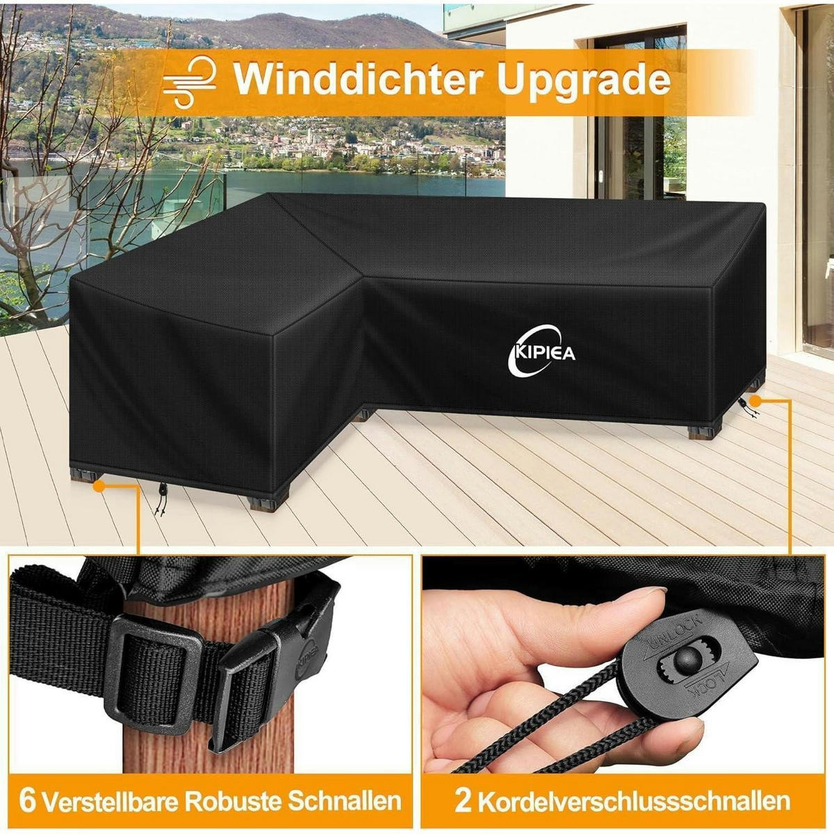 ABDECKUNG Loungemöbel L-Form Wasserdicht 214 x 264 x 85 cm - Schwarz, Kunststoff (264/85/214cm)