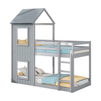 ETAGENBETT 90/200 cm Grau aus massivem Kiefernholz mit Leiter und Baldachin - Grau, Holzwerkstoff (90/200cm) - OKWISH