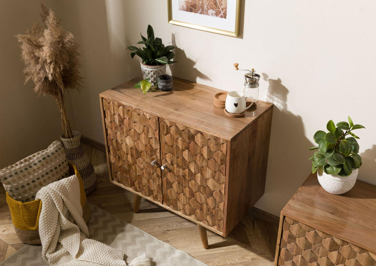 KOMMODE Akazie 80x42x75 Akazie natur lackiert MOSAYK #113 - Braun, Holz (80/75/42cm) - Massivmoebel24