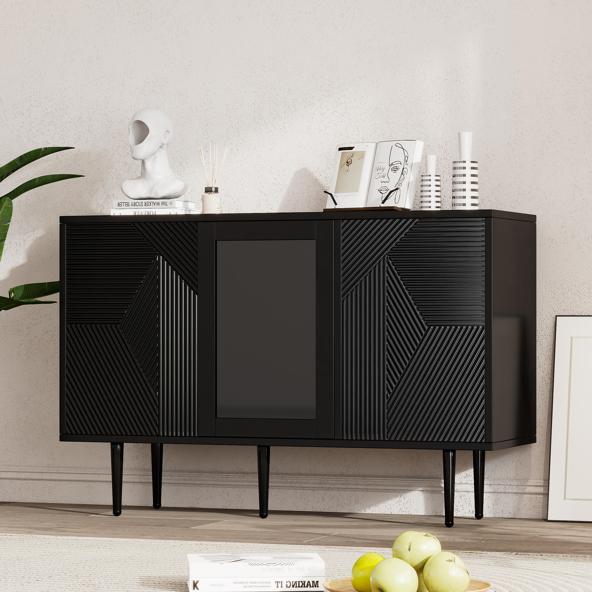 KOMMODE mit 3 Türen Black 120/38/79.5 cm - Schwarz, Holz (38/79.5/120cm) - Urban Meuble