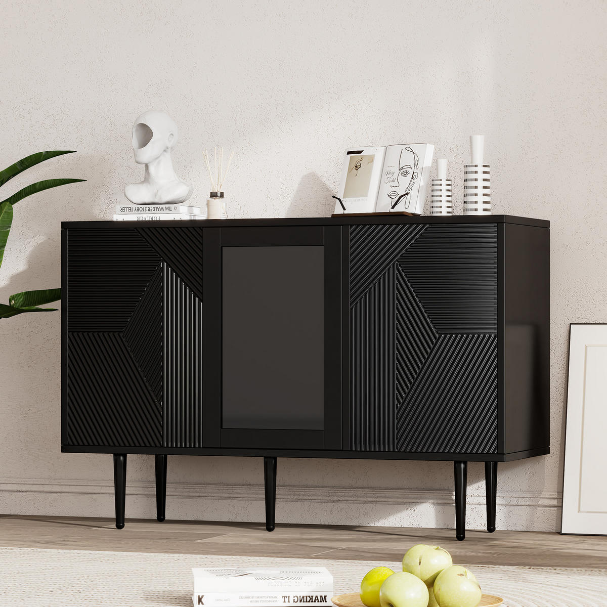 KOMMODE mit 3 Türen Black 120/38/79.5 cm - Schwarz, Holz (38/79.5/120cm) - Urban Meuble