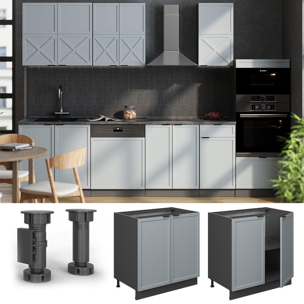 SPÜLENUNTERSCHRANK Fame-Line Hellblau-grau 80 cm mit Regal AP Anthrazit - Anthrazit/Blaugrau, Holzwerkstoff (80/82/60cm) - Vicco