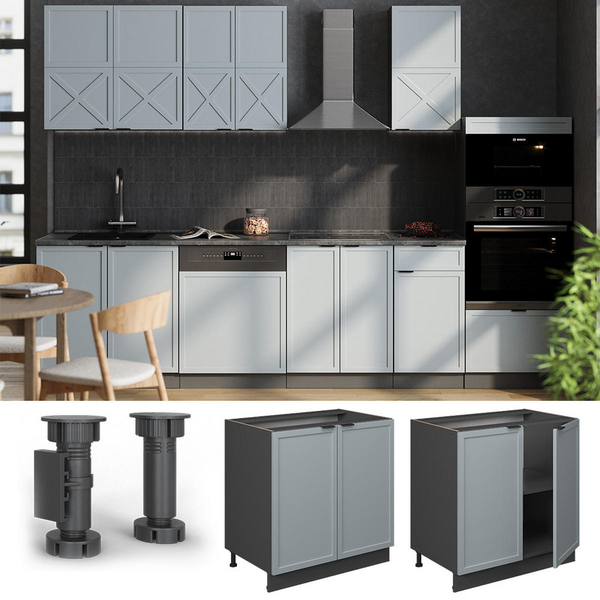 SPÜLENUNTERSCHRANK Fame-Line Hellblau-grau 80 cm mit Regal, ohne AP - Anthrazit/Blaugrau, Holzwerkstoff (80/82/51.6cm) - Vicco