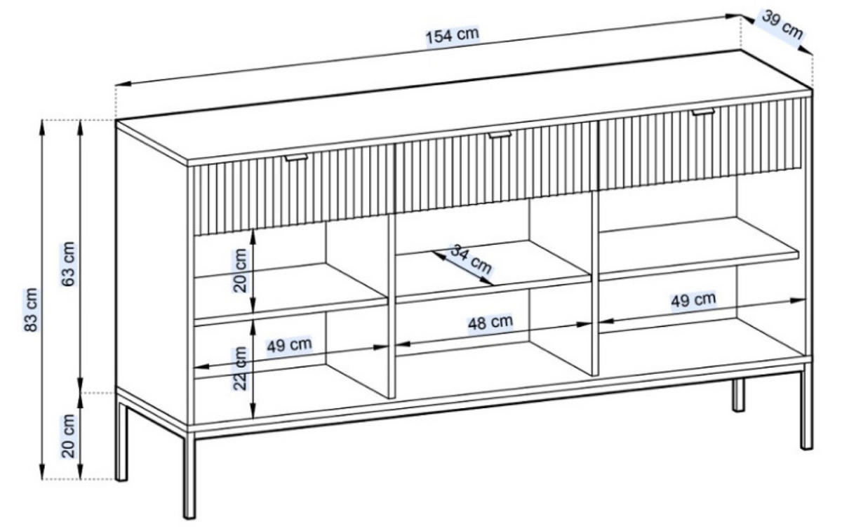 SIDEBOARD Schwarz NEW KSZ154 Geriffelt - Schwarz, Holzwerkstoff (154/83/39cm) - Sepro Meble