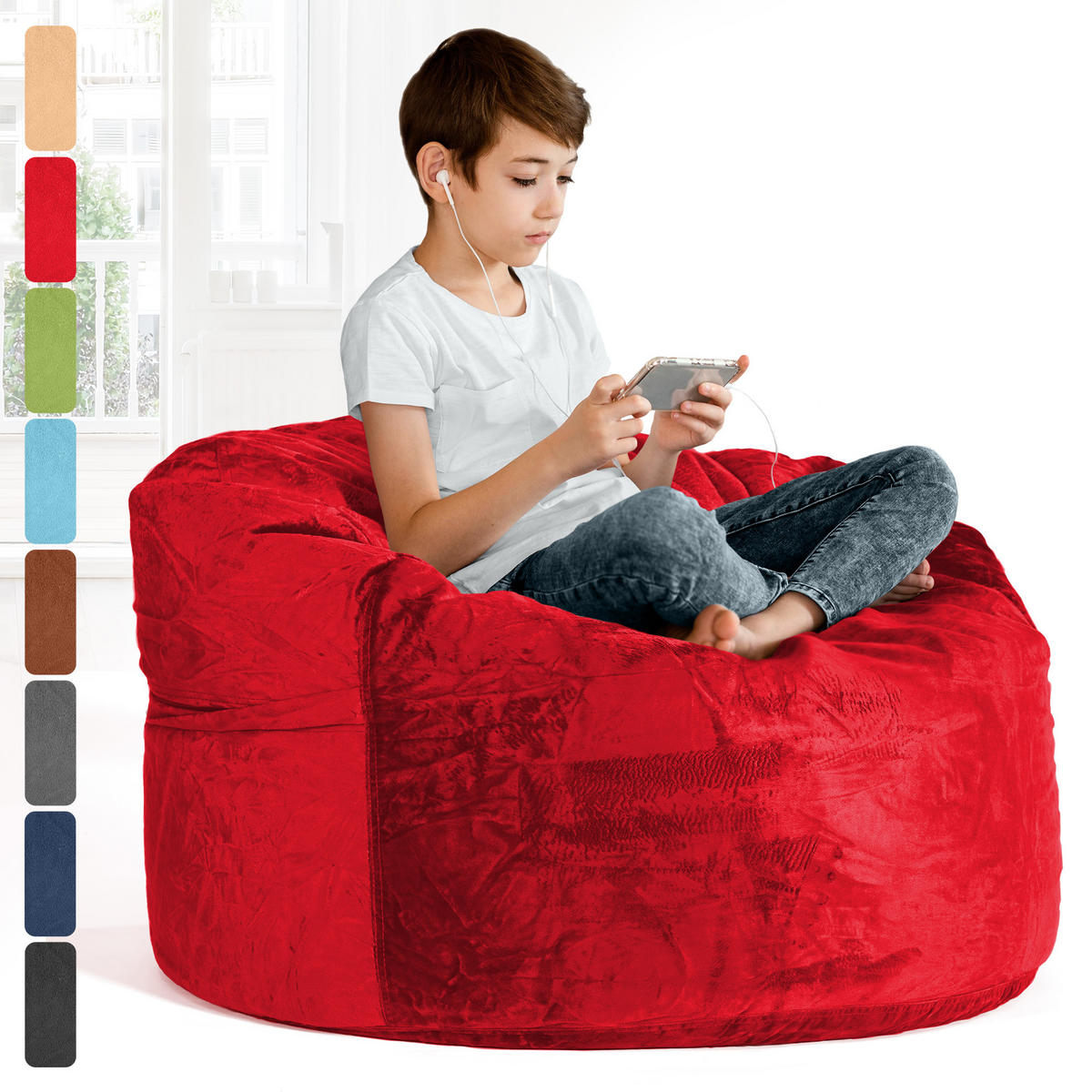 RIESEN-SITZSACK XXL JUMBO Velours 3ft - Rot, Textil (105/65/105cm) - Green Bean