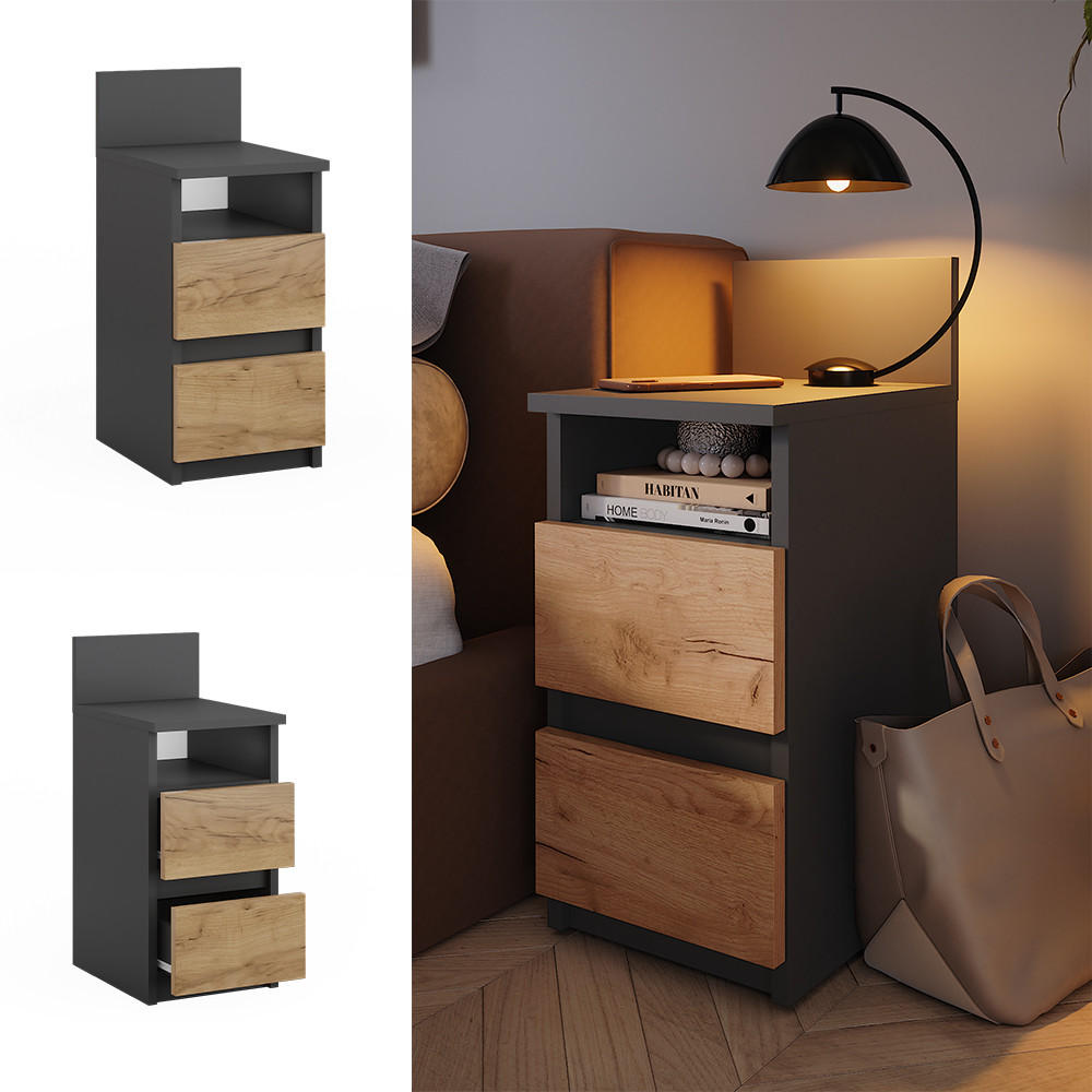 KOMMODE Monty Anthrazit/Goldkraft Eiche 25 x 59.1 cm mit 2 Schubladen - Anthrazit, Holzwerkstoff (25/59.1/32.3cm) - Vicco