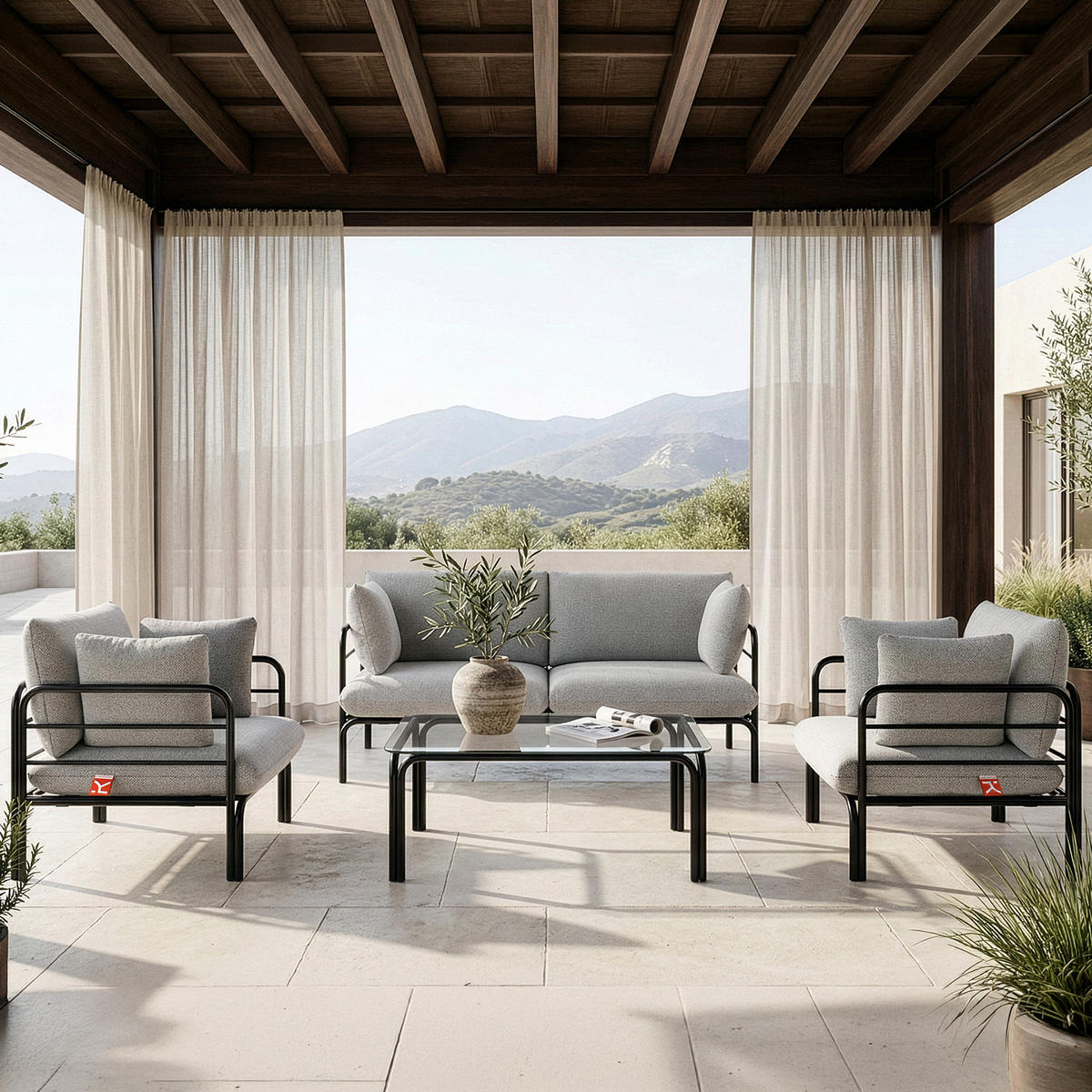 GARTENSOFA RAMBE 2-Personen mit Kissen, Anthrazit - Dunkelgrau/Anthrazit, Textil/Metall (150/80/80cm) - KONSIMO®
