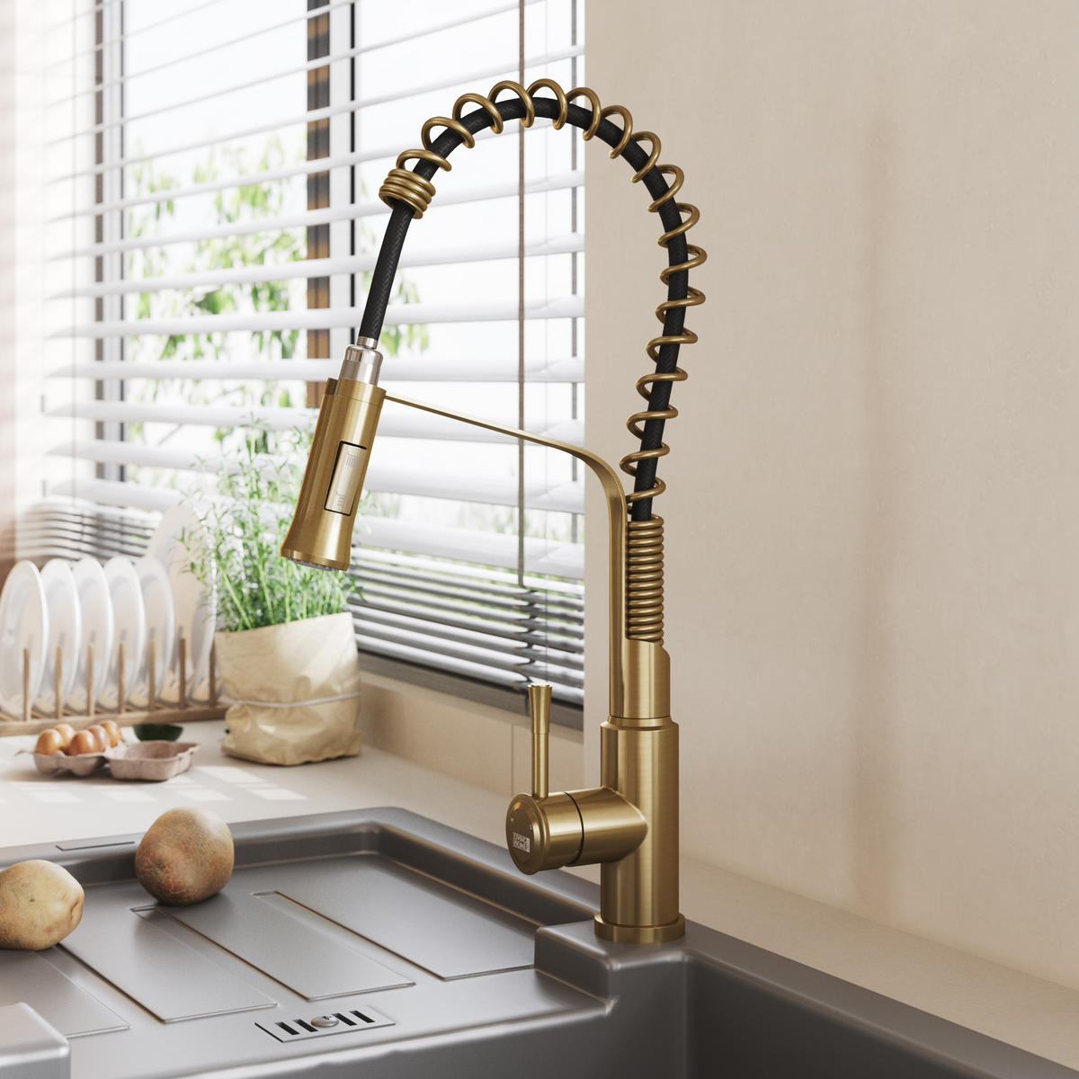 KÜCHENARMATUR Zwei-Funktions-Sprühkopf aus 304 Edelstahl in Gebürstetes Gold Ausziehbar Brausekopf Einhandgriff Höhe der Armatur: 50 cm - Goldfarben, Metall (22/50/4cm) - Livingandhome