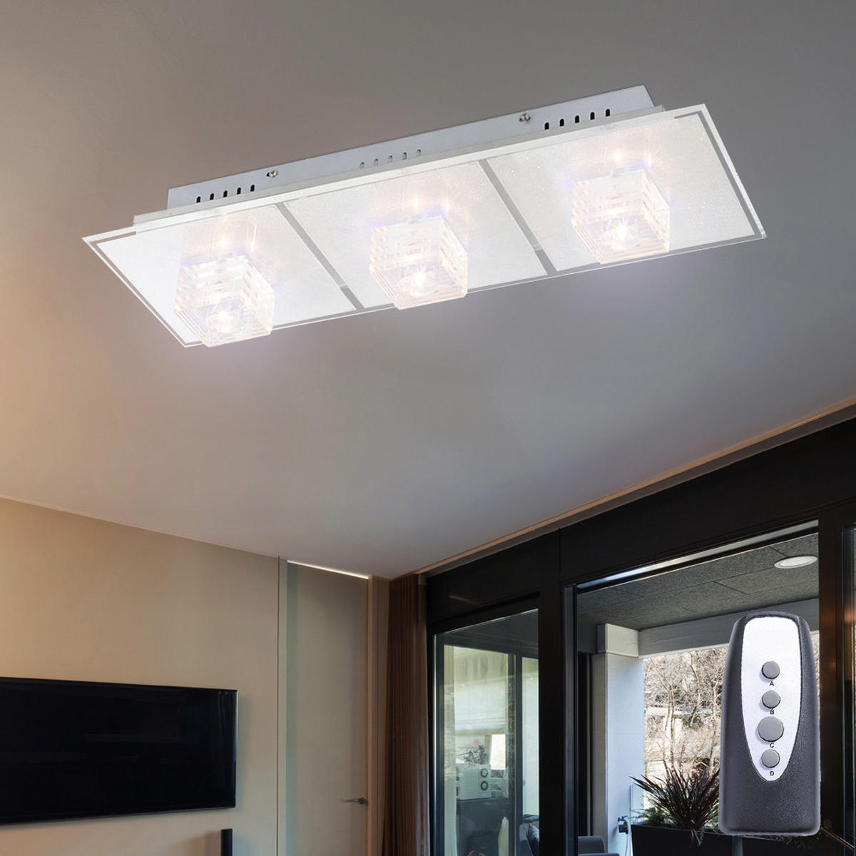 LED DECKENLEUCHTE Metall Silber ARCTIC - Silberfarben, Glas (59.5/20.5/12.5cm) - Globo Lighting