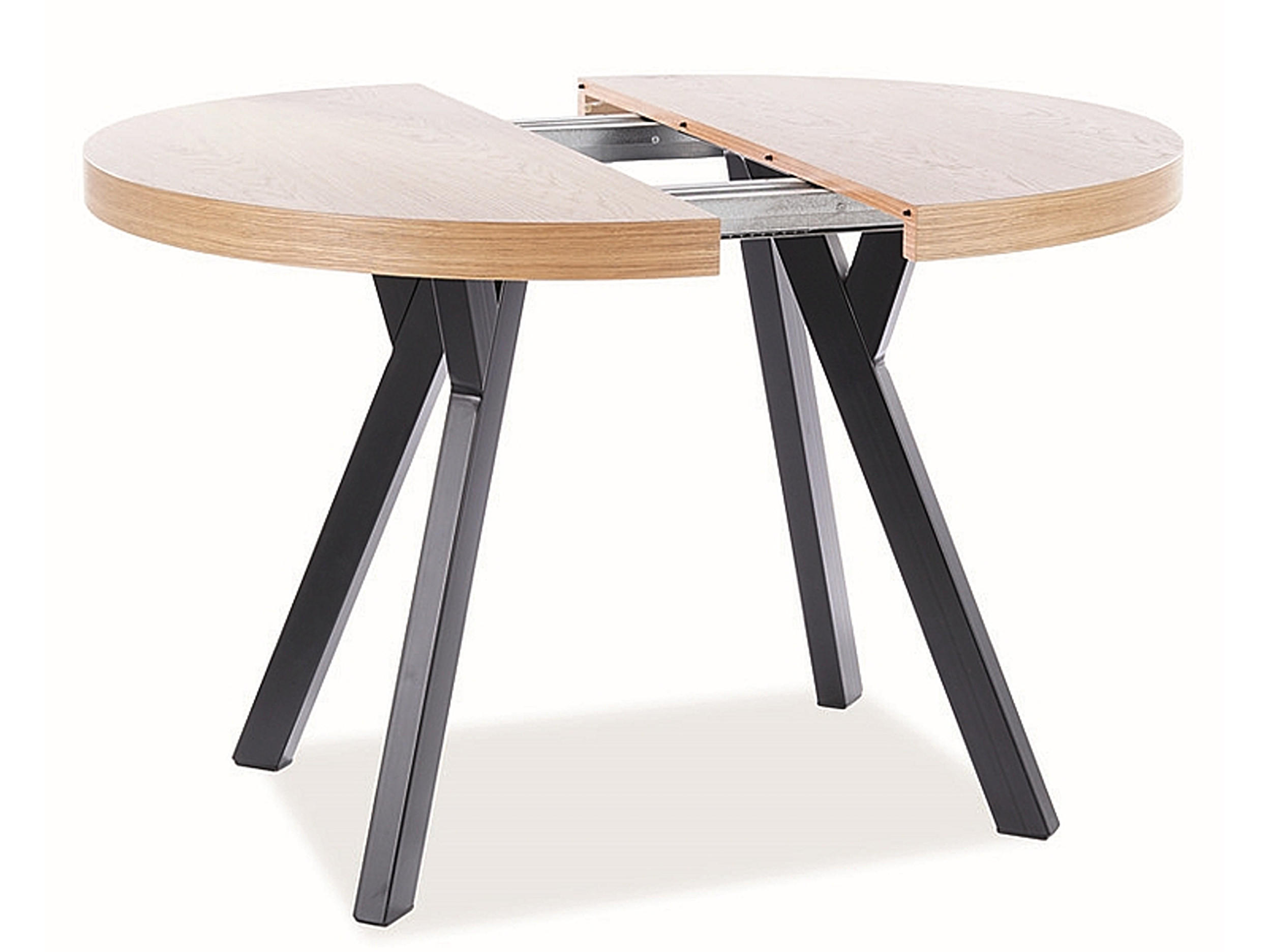 ESSTISCH rund Eiche Natur - Schwarz ausziehbar - Eichefarben/Schwarz, Holzwerkstoff (100/100/76cm) - designimpex