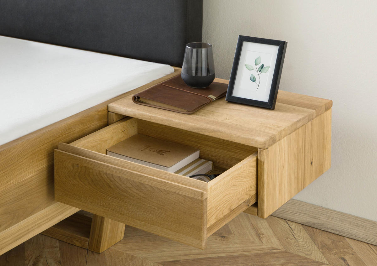 BETT mit Nachttisch Massivholz Fichte 160 x 200 x 86 natur FICHTELBERG #42 - Anthrazit/Naturfarben, Holz (160/200cm) - Massivmoebel24