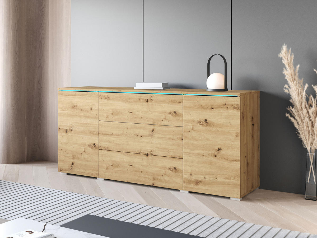 SIDEBOARD Vera 150 mit RGB LED Beleuchtung - Eiche Artisan, Holzwerkstoff (150/66/40cm) - MIRJAN24