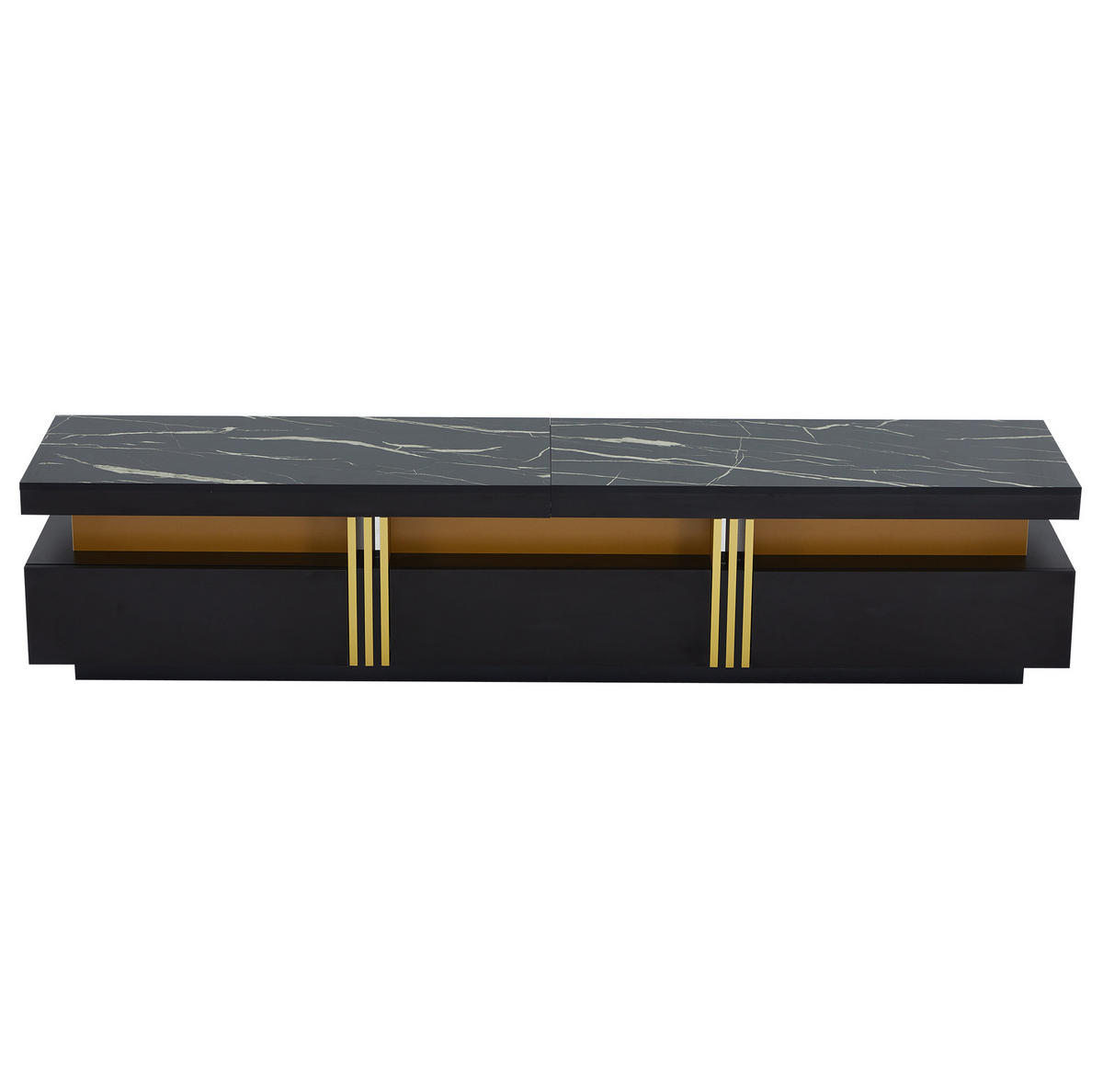 TV stolek 200/40/42 cm černý z dřevotřísky se 3 zásuvkami a vedením kabelů - černá, kompozitní dřevo (200/42/40cm) - OKWISH