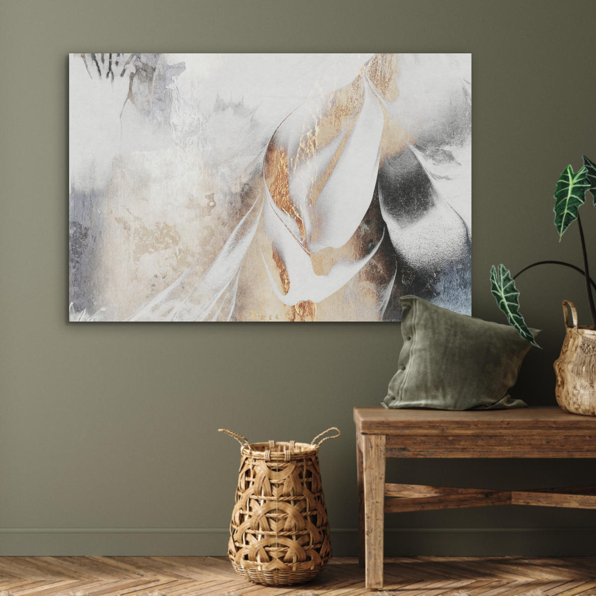 AKUSTIKPANEEL Luxus - Abstrakt - Gold - Weiß 100x70 cm - Goldfarben, Textil (100/0.9/70cm) - MuchoWow