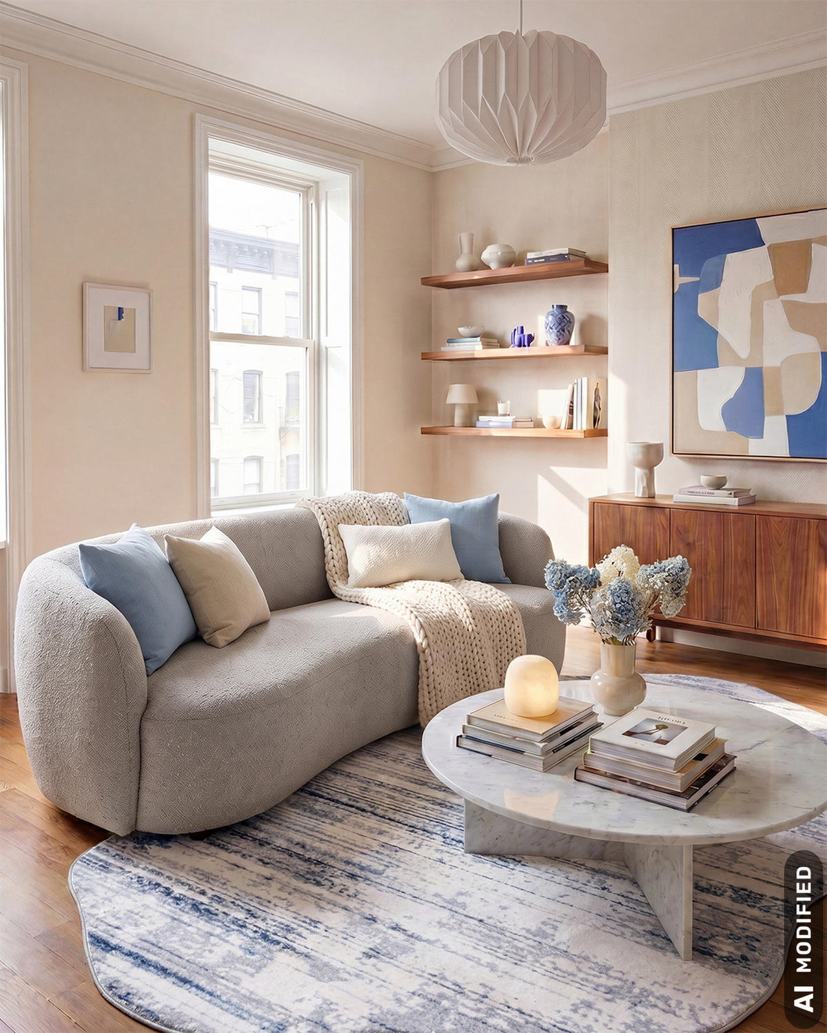TEPPICH Arona Albi Mazovia Unregelmäßige Form 120x160cm Weiß Blau Abstrakt Kurzflor - Weiß, Textil (120/160cm) - Mazovia