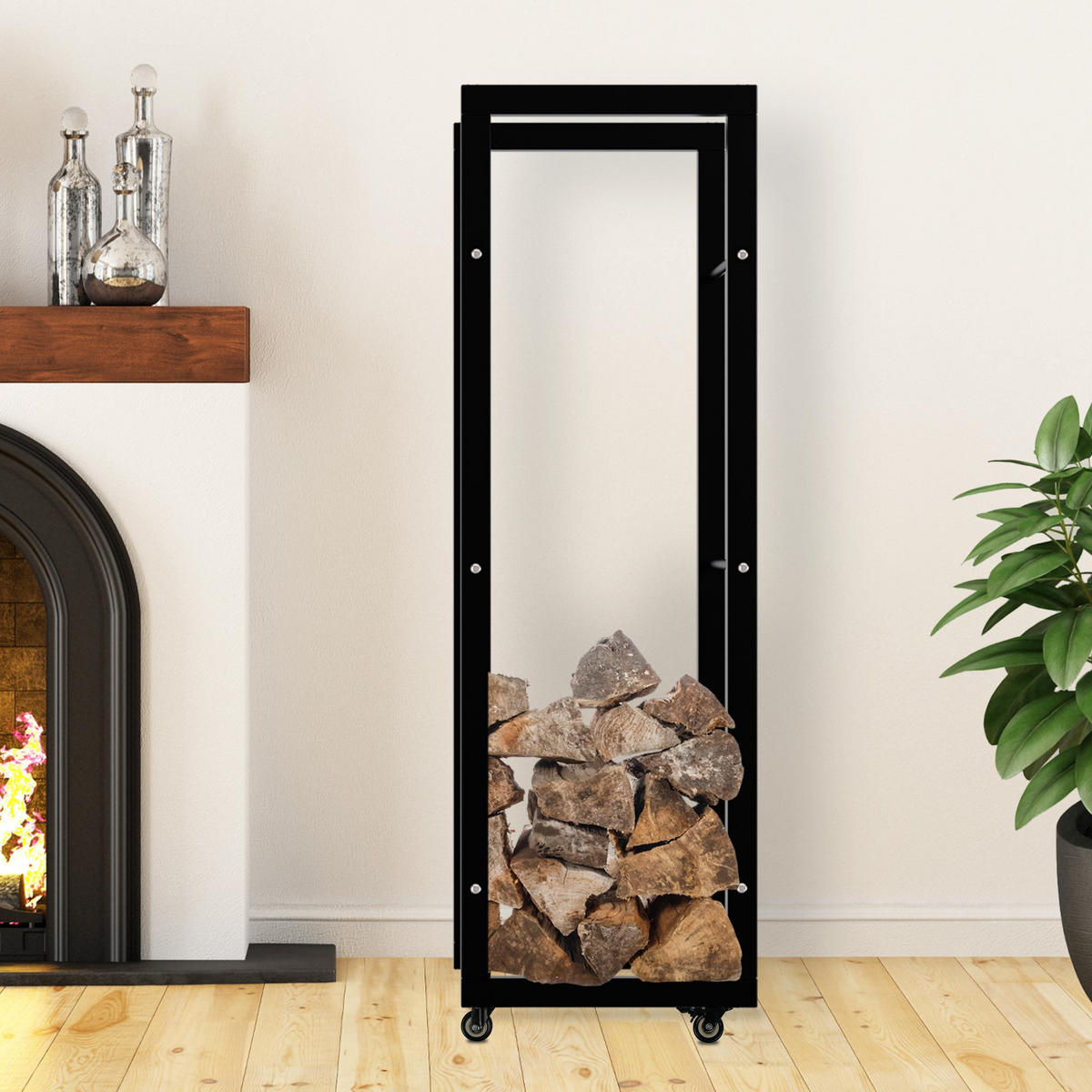 KAMINHOLZREGAL 40/25/125 cm Metall schwarz - Schwarz, Metall (40/125/25cm) - CLP