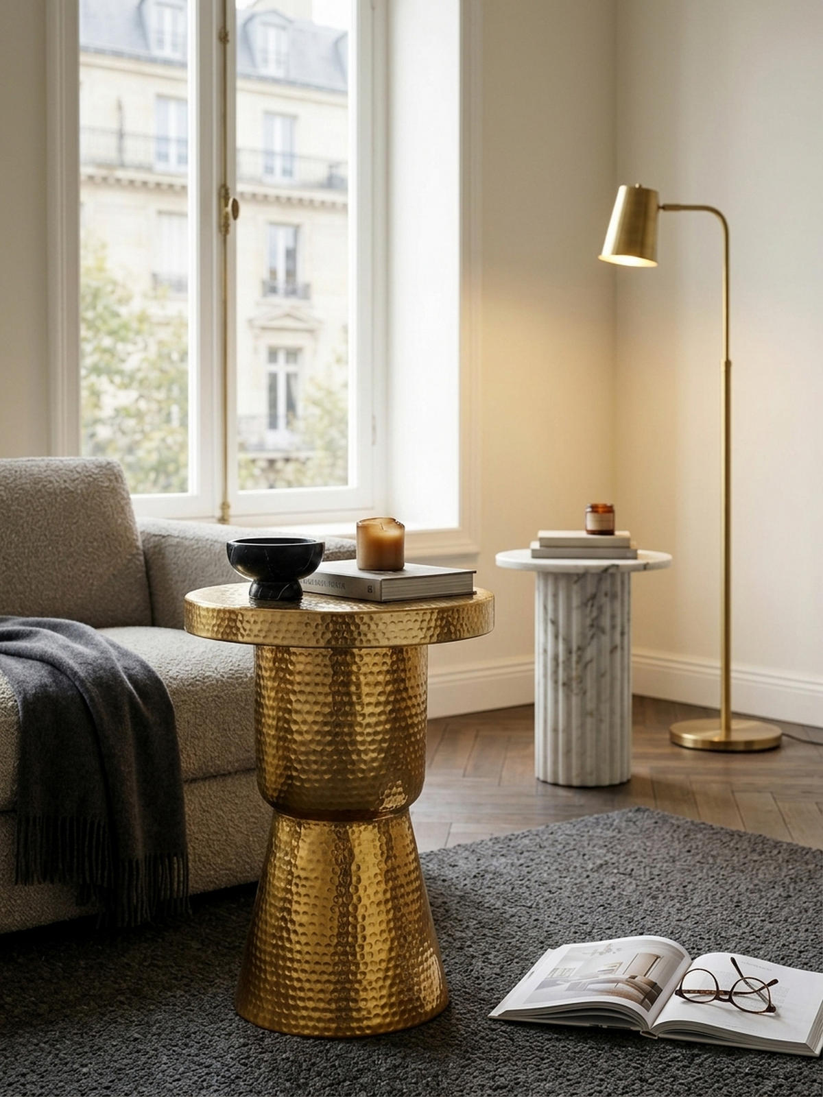 BEISTELLTISCH Aluminium Hammerschlag Orientalisch ENNS, Gold 43x43x59 cm - Goldfarben, Metall (43/43/59cm) - KADIMA DESIGN