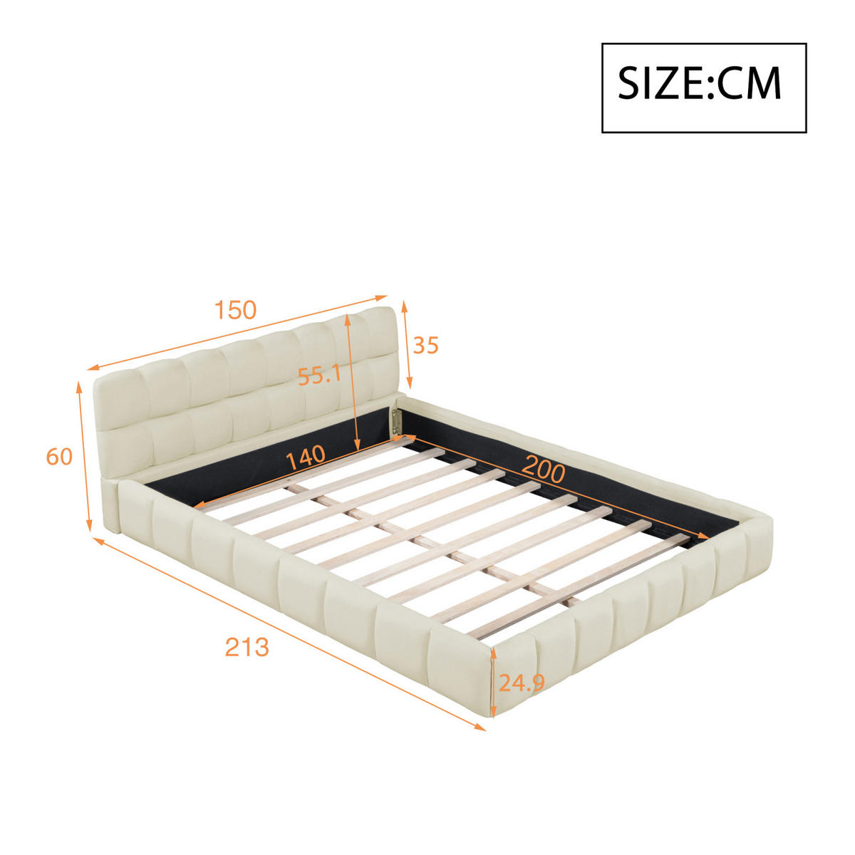 JUGENDBETT 140x200 cm mit Polsterumrandung & Lattenrost, beige - Beige, Textil/Metall (140/200cm)