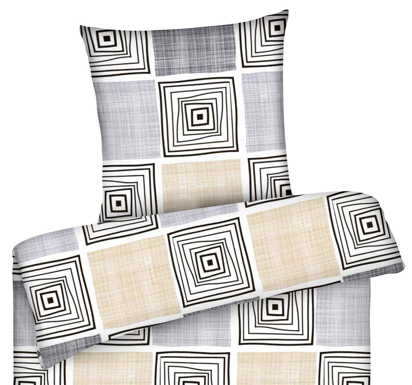 BETTWÄSCHE 135x200 Renforce aus 100% Baumwolle Bettbezug Kariert Weiß Grau Beige - Beige, Textil (135/200cm) - Carpe Sonno