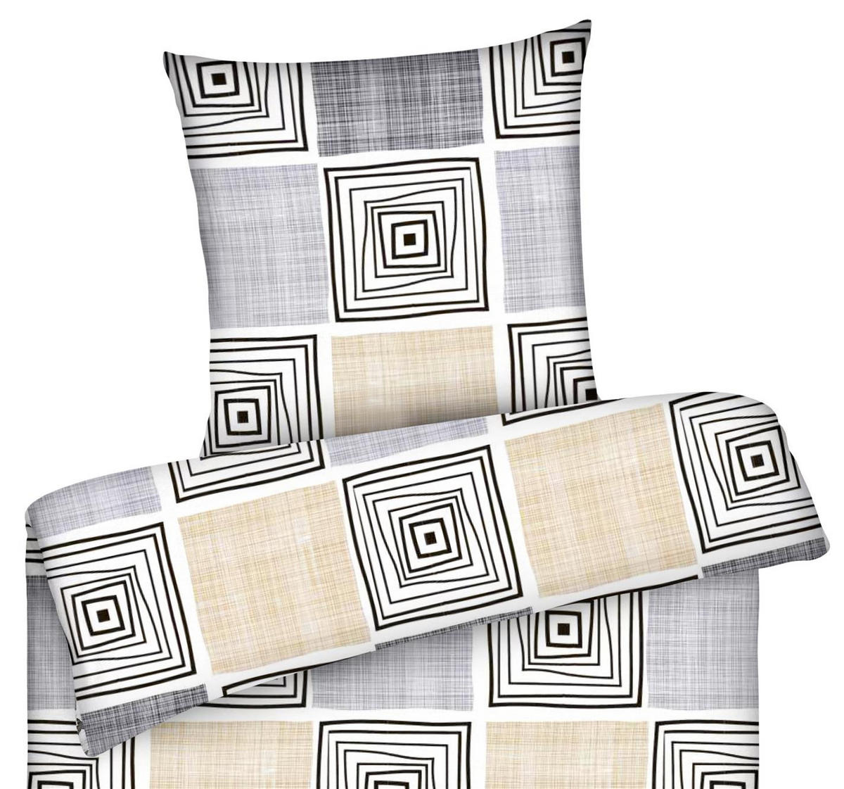 BETTWÄSCHE 135x200 Renforce aus 100% Baumwolle Bettbezug Kariert Weiß Grau Beige - Beige, Textil (135/200cm) - Carpe Sonno