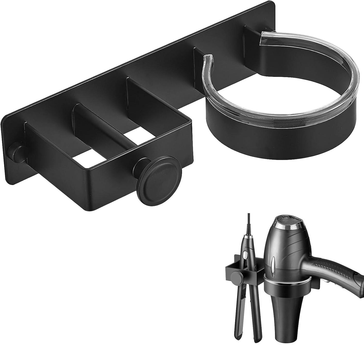 HAARTROCKNERHALTER ,Wandmontierter Haartrocknerhalter - Schwarz, Metall (5/6/21cm) - BELZ