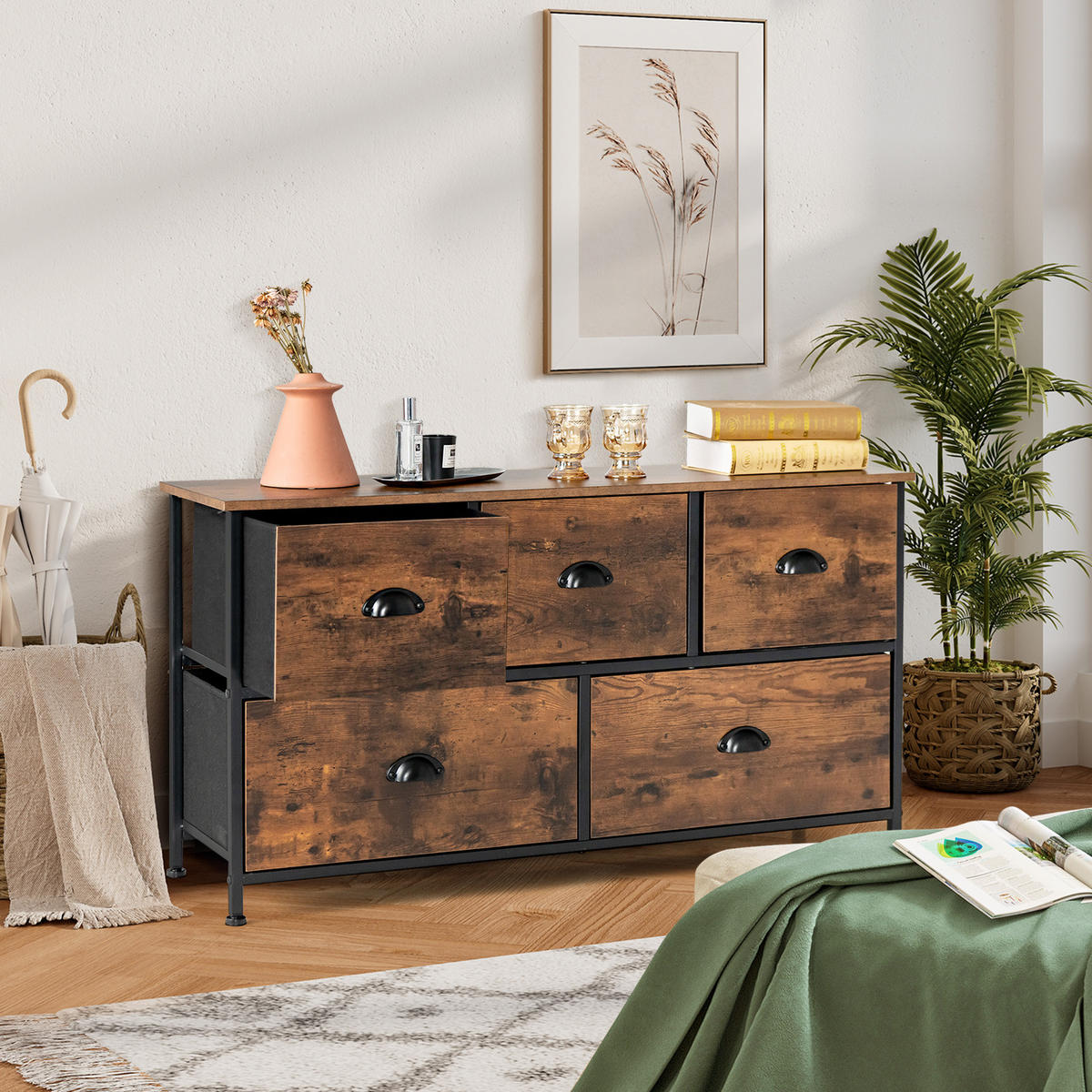AUFBEWAHRUNGSSCHRANK Kommode Braun - Braun, Holz (30/54/100cm) - COSTWAY