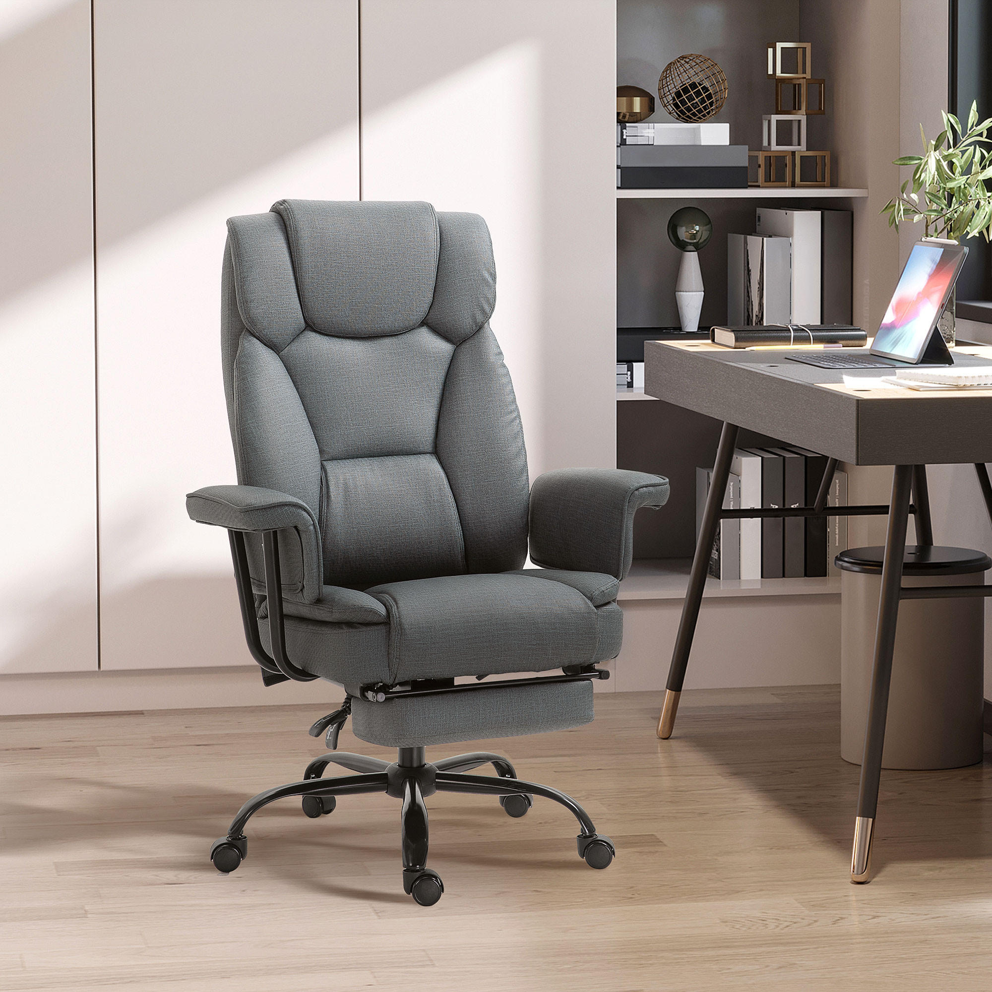 BÜROSTUHL höhenverstellbar Chefsessel Computerstuhl mit Fußstütze 360° PU - Grau, Leder (80/126/68cm) - Vinsetto