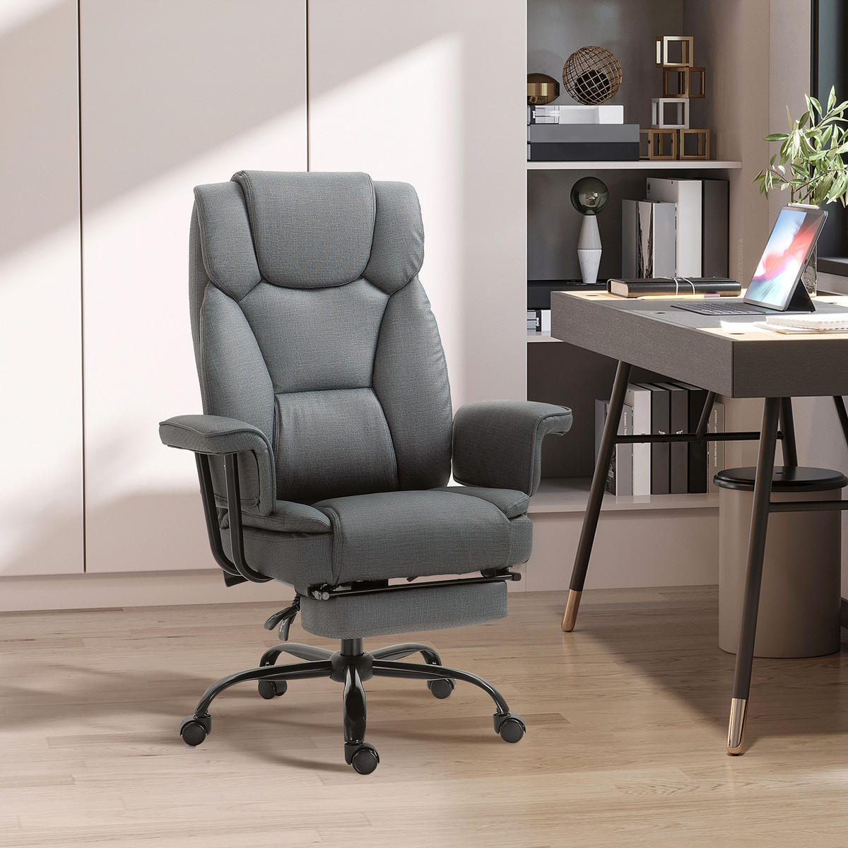BÜROSTUHL höhenverstellbar Chefsessel Computerstuhl mit Fußstütze 360° PU - Grau, Leder (80/126/68cm) - Vinsetto