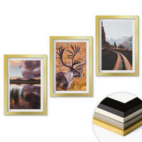 WANDBILDER 3er Set - 20x30 cm Goldrahmen - Berglandschaften mit Rentieren - Goldfarben, Kunststoff (20/30cm) - ArtPrintCave