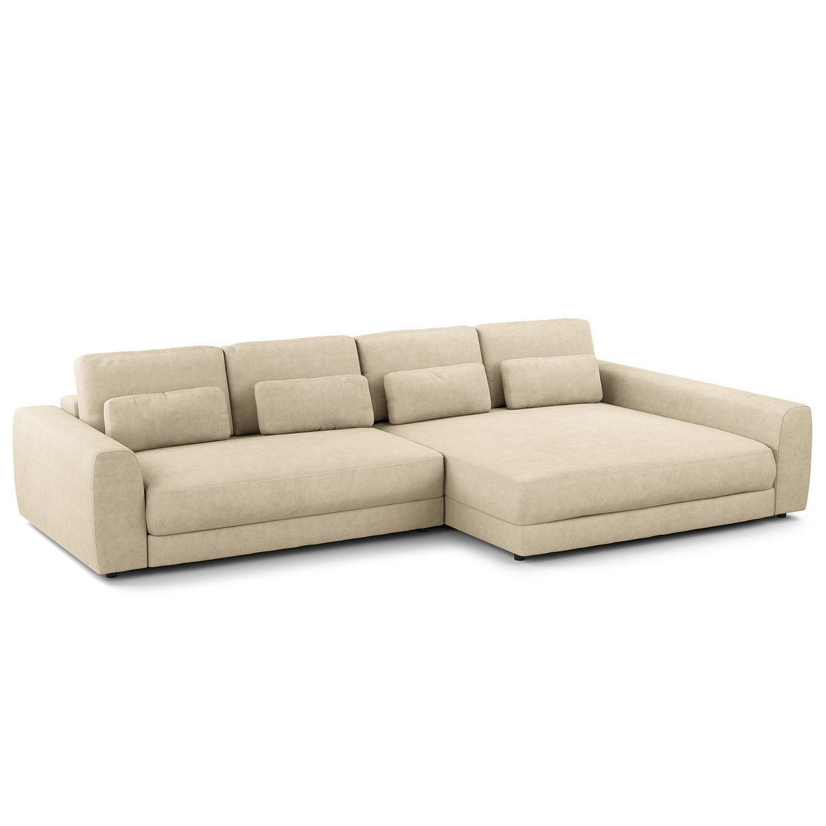 ECKSOFA mit XXL-Longchair - Beige/Schwarz, Kunststoff/Textil (323/182cm) - home24